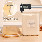 2 Pack large Square Glass Flour and Sugar Containers with 132 Kitchen Pantry Labels - 110 floz & 51 floz - Glass Jars with Airtight Bamboo Lid - Glass Rice Canisters for Coffee, Pasta, Cookie, Cereal