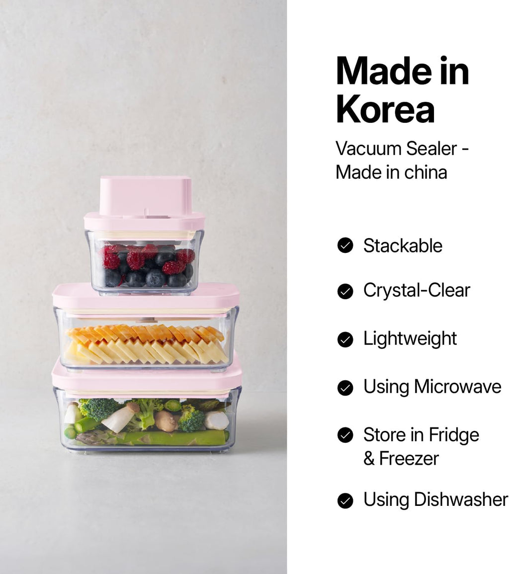 Premium Airtight Food Storage Containers ROSE 8P/SET, 6pcs Container, 1pcs Water Pitcher and Vacuum Sealer. Patented Double Silicone Lining, 100% Leak Proof, BPA-FREE