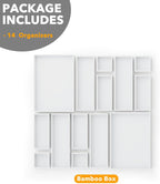 SpaceAid 14-Piece Bamboo Drawer Organizer Storage Boxes Set, Wood Tray Junk Drawer Organizers Multi-Use Divider Bins for Kitchen, Bathroom, Office Desk and Makeup Organization (14 Pack, White)