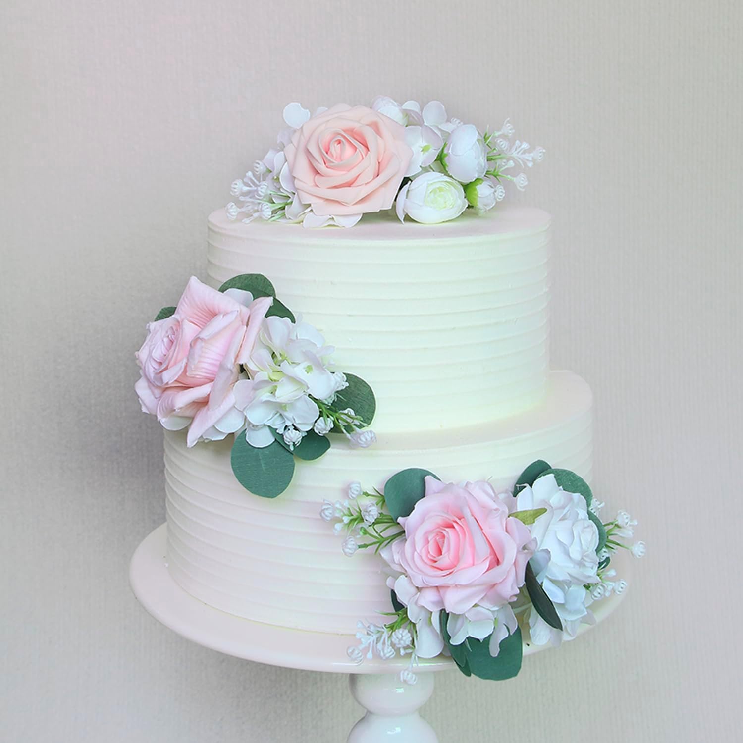 Rinlong 3Pcs Pre-made Blush Pink Cake Flowers Decorations Flower Cake Topper Butterfly Cake Decorating Flowers for Wedding Sweet 16 Birthday Girl