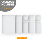 SpaceAid 7-Piece Bamboo Drawer Organizer Storage Boxes Set, Wood Tray Junk Drawer Organizers Multi-Use Divider Bins for Kitchen, Bathroom, Office Desk and Makeup Organization (7 Pack, White)