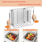 Stainless Steel Dish Drying Rack(15.2"L X 11"W X 5.3"H), Expandable Fruit & Vegetable Drain Rack over Sink, Dish Drainer Rack in Sink, with Stainless Steel Utensil Holder & Silicone Mat(16")