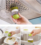 Soap Dispenser Palm Dish Brush with Storage Bracket – Drainage Base, Easy-to-Clean Kitchen Utensil Cleaner | Includes Extra Soft Bristle Brush (Green)