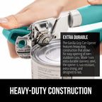 GORILLA GRIP Heavy Duty Stainless Steel Smooth Edge Manual Can Opener and Bottle Openers, Soft Comfortable Handle, Oversized Handheld Turn Knob, US Designed Multifunctional Kitchen Tool, Turquoise