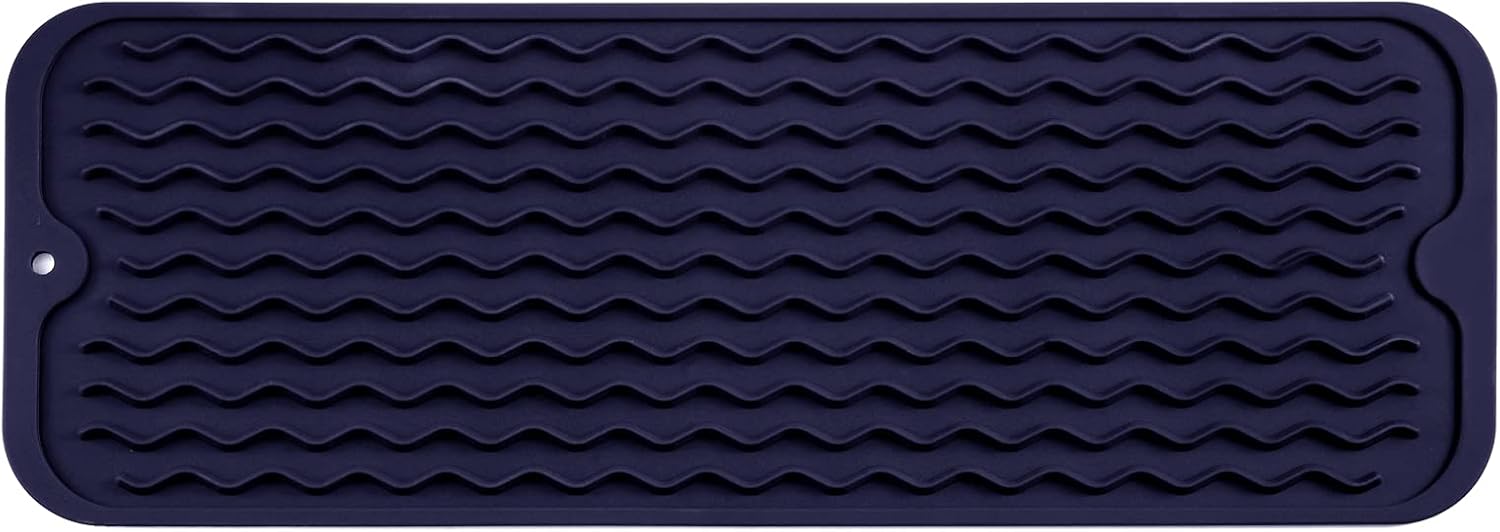 Silicone Dish Drying Mat for Multiple Usage,Easy clean,Eco-friendly,Heat-resistant Silicone Mat for Kitchen Counter,Sink,Bar,Bottle,or Cup Navy Blue M 17 inches x 6 inches