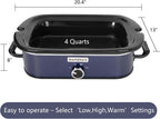 4-Quart Slow Cooker with Casserole Manual Warm Setting - Perfect Kitchen Small Appliance for Family Dinners, Dishwasher Safe Crock, Blue