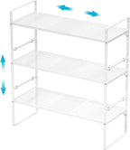 iPEGTOP 3 Pack Large Expandable Cabinet Storage Shelf, Heavy Duty Stackable Steel Metal Spice Rack Adjustable Height Home Office Pantry Garage Shelves for Counter Kitchen Organization, White
