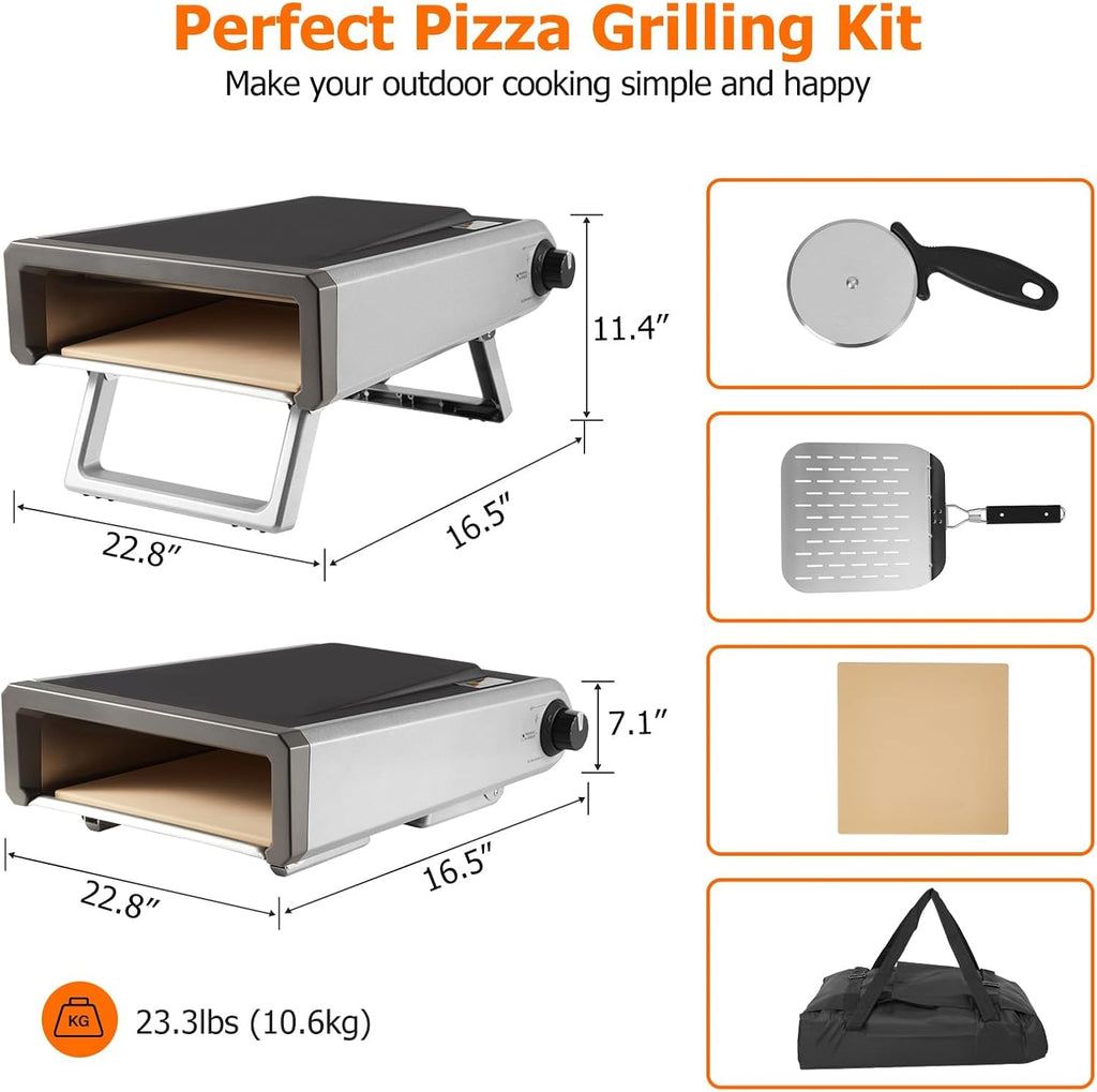 12" Portable Propane Pizza Oven - Heats to 950°F in 15 Mins, Cooks in 60 Secs - With Pizza Stone for Backyard, Camping & Outdoor Kitchen