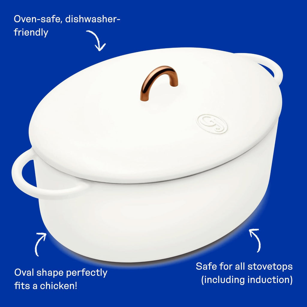 Great Jones Dutchess Cast Iron Dutch Oven Pot With Lid (Salt) - Large 6.75 Quart Size, Dual Handles - All Stovetop Safe - 500° Dutch Oven For Bread Baking | Dishwasher Friendly