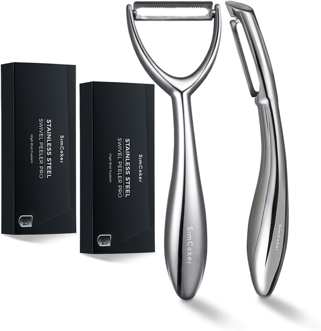 Premium 304 Stainless Steel Peeler Set – Ultra Sharp Y & I Peelers with Ergonomic Non-Slip Handle, Multifunctional Kitchen Fruit and Vegetable Peeler, Dishwasher Safe