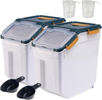 PENCK Large Flour Storage Container 25lbs, 2 Pack Airtight Rice Dispenser, BPA Free Plastic Cereal Grain Organizer Dog Cat Food Bin with Measuring Cup&Scoop for Kitchen Counter Top(Blue)