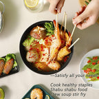 Drizzle Electric Hot Pot Cooker 1.7L Mini Skillet NonStick Coating Stir Fry Food Maker 110V Portable Cookerware Dorm Cooking With Steamer for Personal Ramen Boiling Steak Egg Oatmeal Soup Shabu