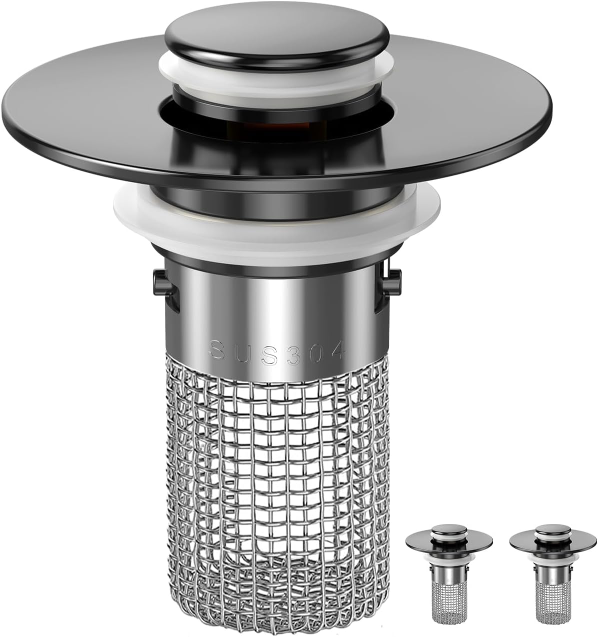 Sink Stopper Hair Catcher, Pop-up Sink Drain Strainer with Removable Stainless Steel Strainer Basket Hair Catcher, Bathroom Sink Strainer for Bathroom Sink Stopper Replacement (Matte Black)