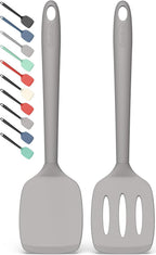Coukre 2 Pack Silicone Spatula Set, High Heat Resistant, BPA Free Kitchen Spatula, Solid & Slotted Turner for Non-Stick Pans, Sautéing, and Flipping (2, PureGray)