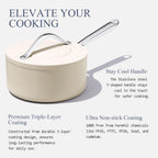 3.5qt Nonstick Ceramic Sauce Pan with Lid (8.19") Even Heat Distribution, Non Toxic & PFAS Free Healthy Cooking Pot for All Stovetops (Induction/Gas/Electric), Oven Safe 500°F, Cream