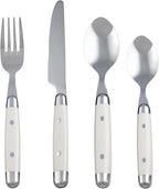 Cambridge Silverware Set, Jubilee White 16-Piece Flatware Set, Service for 4, 18/0 Stainless Steel, Silver Mirror Finish Beige Handles, Knives Spoons and Forks set, Dishwasher Safe, (Beige, 16 Pieces)