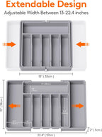 Lifewit Silverware Drawer Organizer, Expandable Utensil Tray for Kitchen, BPA Free Flatware and Cutlery Holder, Adjustable Plastic Storage for Spoons Forks Knives, Large, Grey