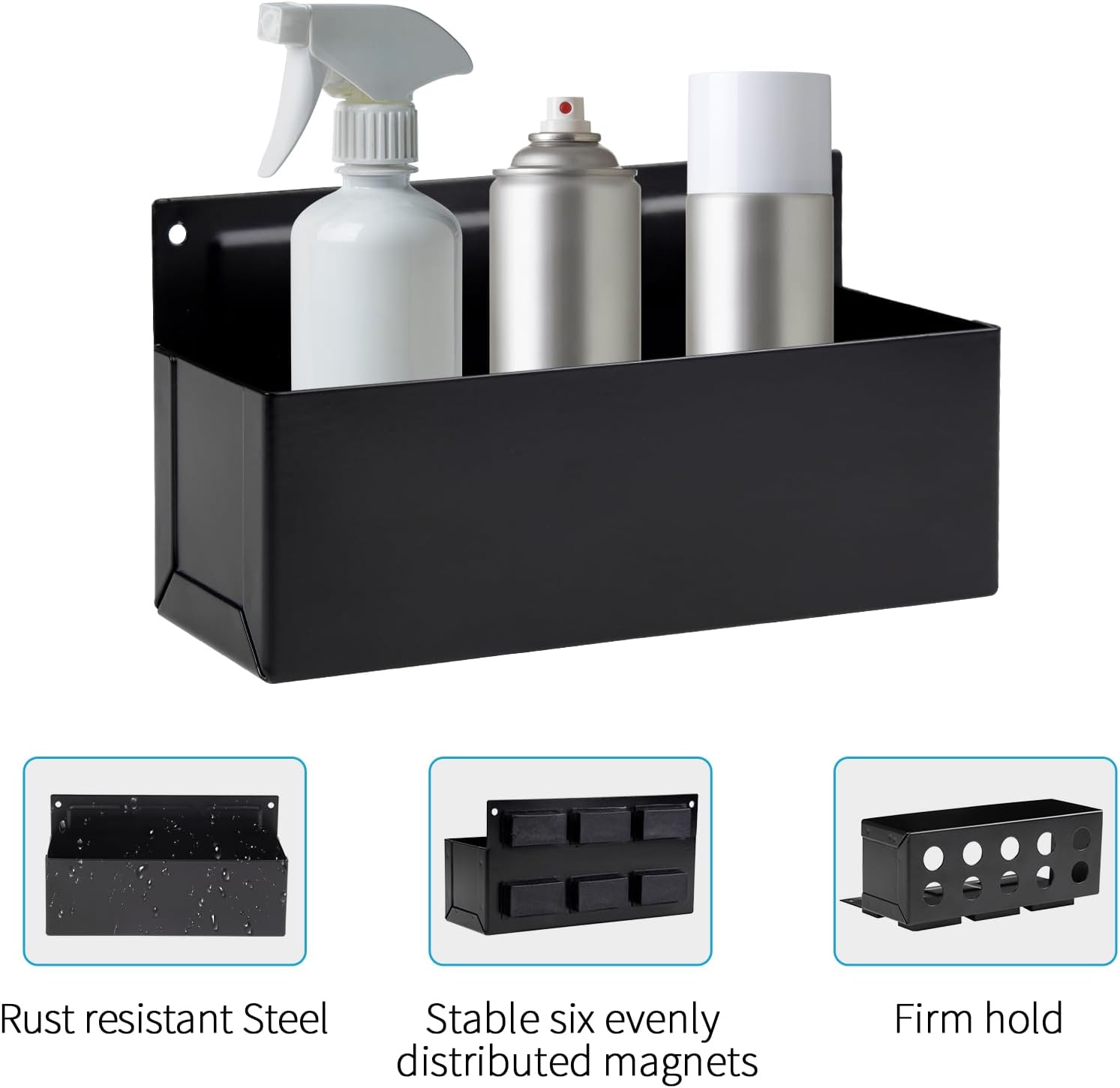 Magnetic Aerosol Spray Can Holder, Magnet Toolbox Bottle Holder, Tool Box Storage Rack for Garage and Home, Craft Workspace, Mechanic Paint Bottle Can Organizer, Black, 3"x8.3"