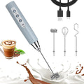 Nahida Cement Gray Milk Frother Wand for Coffee, Frother Handheld Rechargeable Electric Whisk with 3 Heads 3 Speeds Drink Mixer Coffee Frother Foam Maker For Latte, Cappuccino, Hot Chocolate, Egg