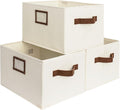 StorageWorks Storage Baskets for Shelves, Foldable Fabric Closet Storage Bins with PU Handles, Fabric Storage Bins Clothes Organizer, Ivory White, 3-Pack, Large