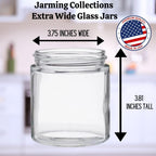 Jarming Collections Mason Jars - 16 oz Glass Extra Wide Mouth Pint Storage Jars with White Plastic Lids - Made in USA