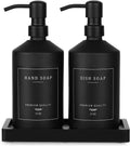 Matte Black Soap Dispenser Set, 17 OZ Hand and Dish Soap Dispenser Set, Bathroom Refillable Soap and Lotion Dispenser Set with Stainless Pump, Modern Liquid Soap Bottle Set(Black Bottle/Black Pump)