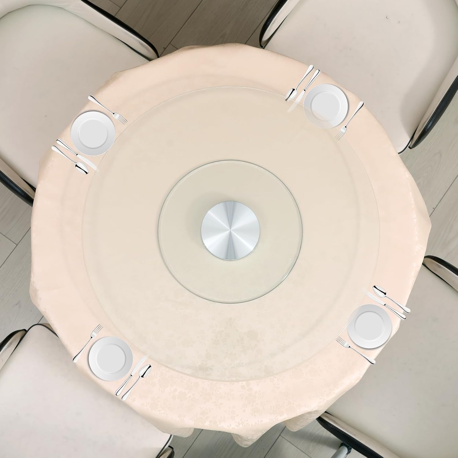 36-Inch Lazy Susan Turntable for Dining Table, Tempered Glass, 360° Rotation, Anti-Tip Design with 6 Rotating Wheels, Perfect for Parties, Weddings, and Family Dinners (36 inch)