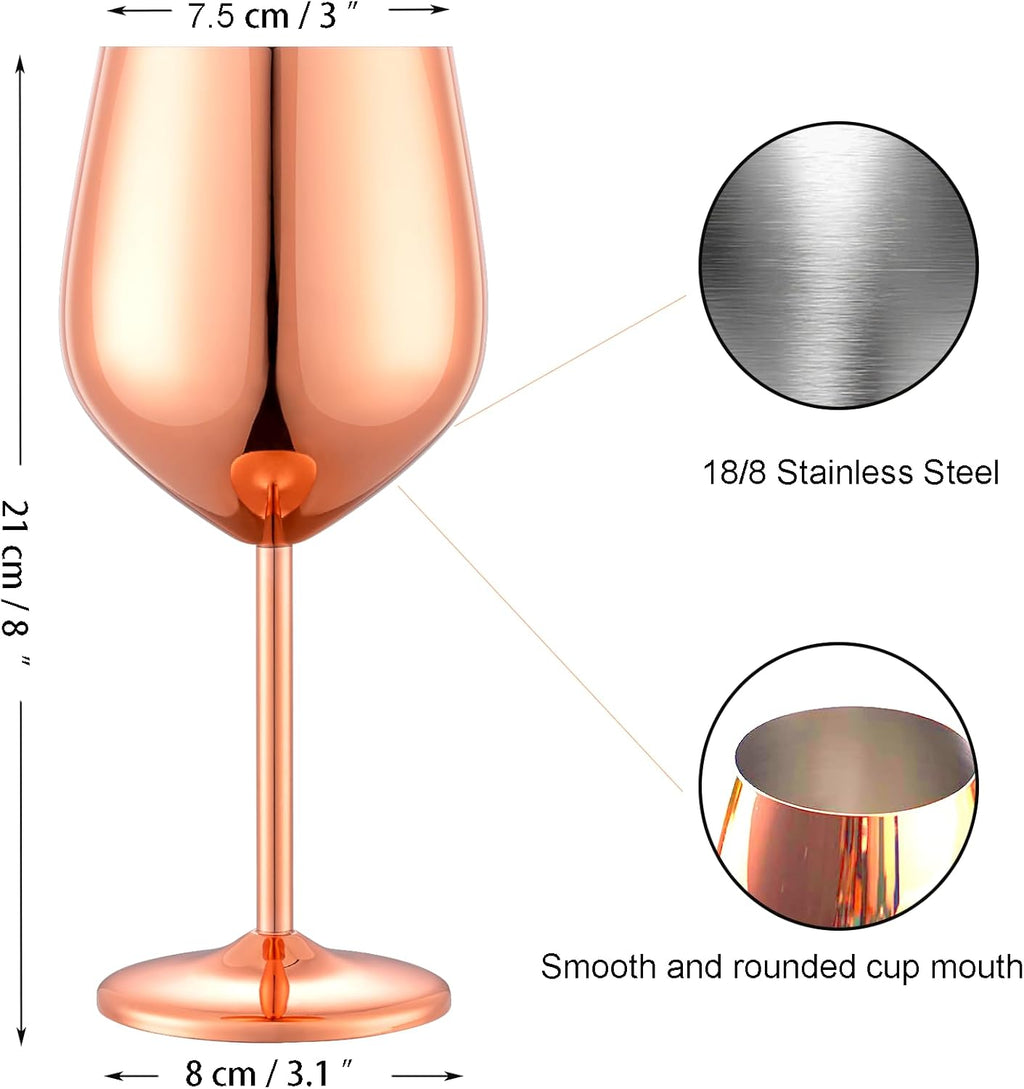 Stainless Steel Wine Glasses Set of 2, 18 oz Unbreakable Rose Glod Wine Glass Unique Metal Wine Goblets for Outdoor Capming and Pool Gift for Wine Lovers