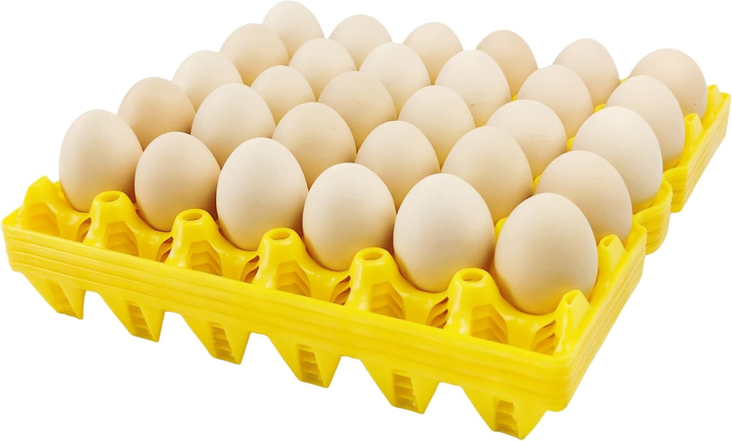 4-Pack Plastic Egg Tray Egg Crates 30-Egg Flats for Home Chicken Farmers, Stackable Egg Cartons Hold Multiple Eggs, Great for Storing, Sorting, and Shipping Eggs, Durable and Reusable (Yellow)