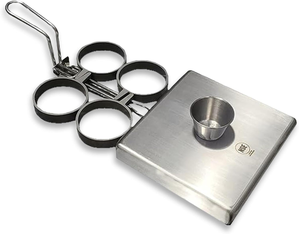 Rattleware Stainless Steel Egg Rings - Commercial-Grade, Even Cooking, Heat-Resistant Handle, Ideal for Frying Eggs - Durable & Trusted by Professional Chefs Worldwide (4 Ring Set)