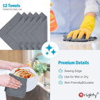Orighty Microfiber Cleaning Cloth, 12 Pack Highly Absorbent Cleaning Supplies, Lint Free Cloths for Multiple-use, Powerful Dust Removal Clean Rags for House, Kitchen, Car Care(12x12 inch) Grey
