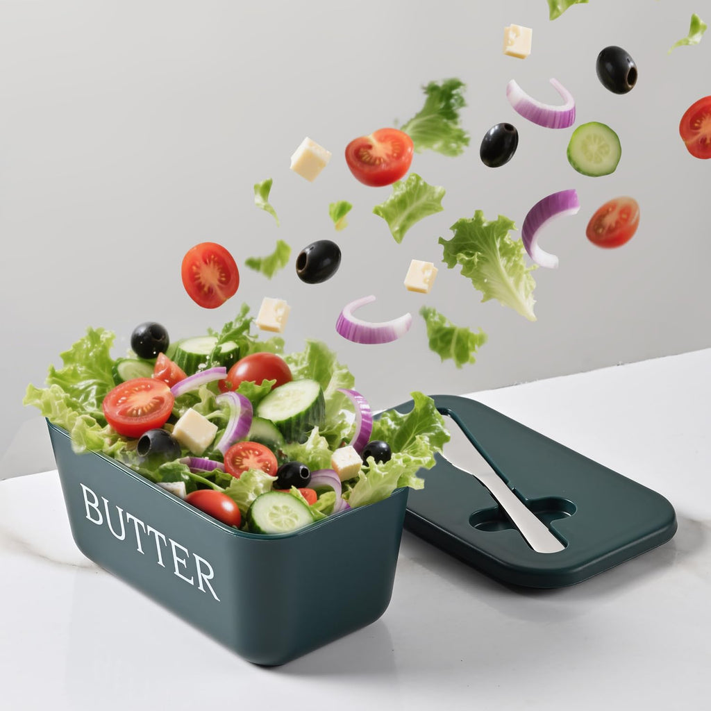 Large Butter Dish With Lid And Knife,Food Grade Plastic Large Butter Container With Cover,Butter Holder With Stainless Steel Knife For Kitchen Decor Countertop