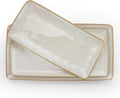 famiware Serving Platter, Rectangular 15.67/14.1/12.6 inch Serving Dishes for Entertaining, Microwave Dishwasher Safe, Stonware Serving Trays for Party, Turkey, Cheese, Ocean Series, Cappuccino White