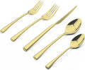 Alata Bailey Champagne Gold 20-Piece Forged Stainless Steel Flatware Set Cutlery Set, Service for 4, Silver Finish, Dishwasher Safe