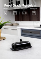 Nucookery Ceramic Butter Dish with Lid | Raised Legs and Non-Slip Strip Design | Porcelain Health | Dishwasher Safe, Black