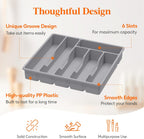 Lifewit Silverware Drawer Organizer Tray, Plastic Cutlery Storage for Kitchen Drawer, Flatware and Utensil Holder Divider for Spoons Forks Knives Tableware, 6 Compartment, Gray