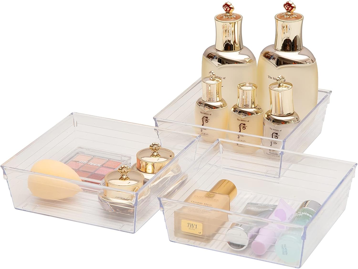 Backerysupply Clear Plastic Drawer Organizer Tray for Vanity Cabinet (6"×6"×2"，Set of 8),Storage Tray for Makeup, Kitchen Utensils, Jewelries, and Gadgets…