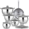 Daniks Classic Frying Pan Included, 12-Piece Stainless Steel Induction Cookware Set – Dishwasher Safe Pots and Saucepan with Lids, Measuring Scale, Silver