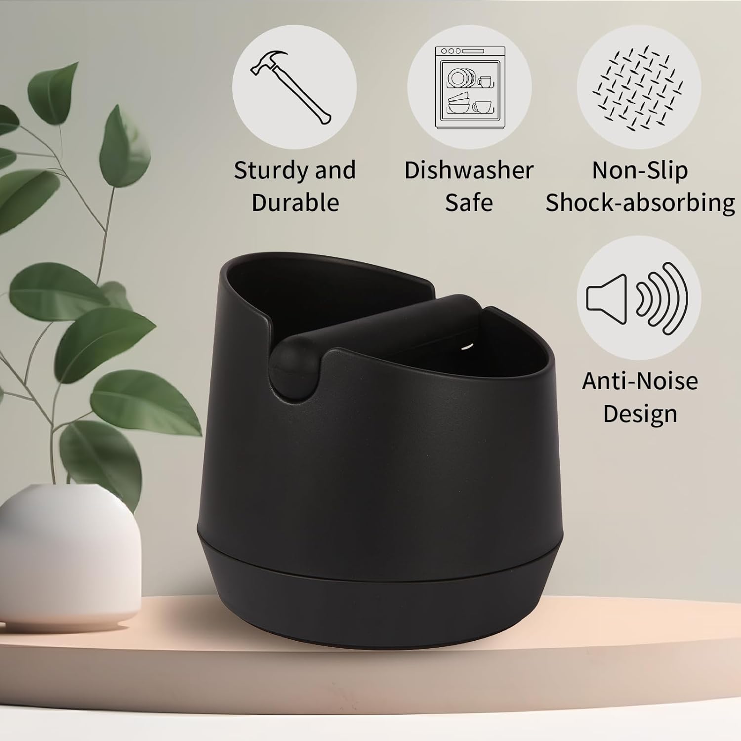 Knock Box 6 Inch Espresso Knock Box Shock-Absorbent Knock Box Espresso with Removable Knock Bar and Non-Slip Base Espresso Machine Accessories for Home/Office