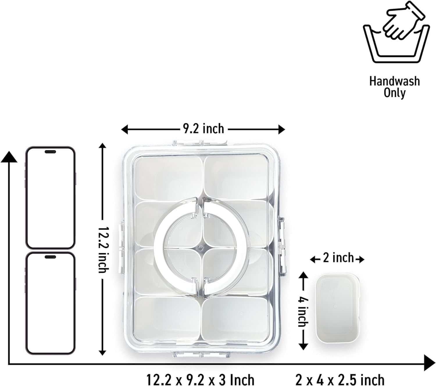 Divided Serving Tray with Lid and Handle,8 Compartments Snacks Box,Snack Fruit and Veggie Tray,Portable Platter for Candy Fruits Nuts Snack Party Entertaining Picnic (1 PCS)