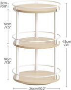 Lazy Susan Organizer, Rotating Spice Rack, 3 Tier Spice Turntable Organizer, Industrial Turntable Spice Holder, for Kitchen Countertop, Compact and Versatile, White and Light Oak SR23WG