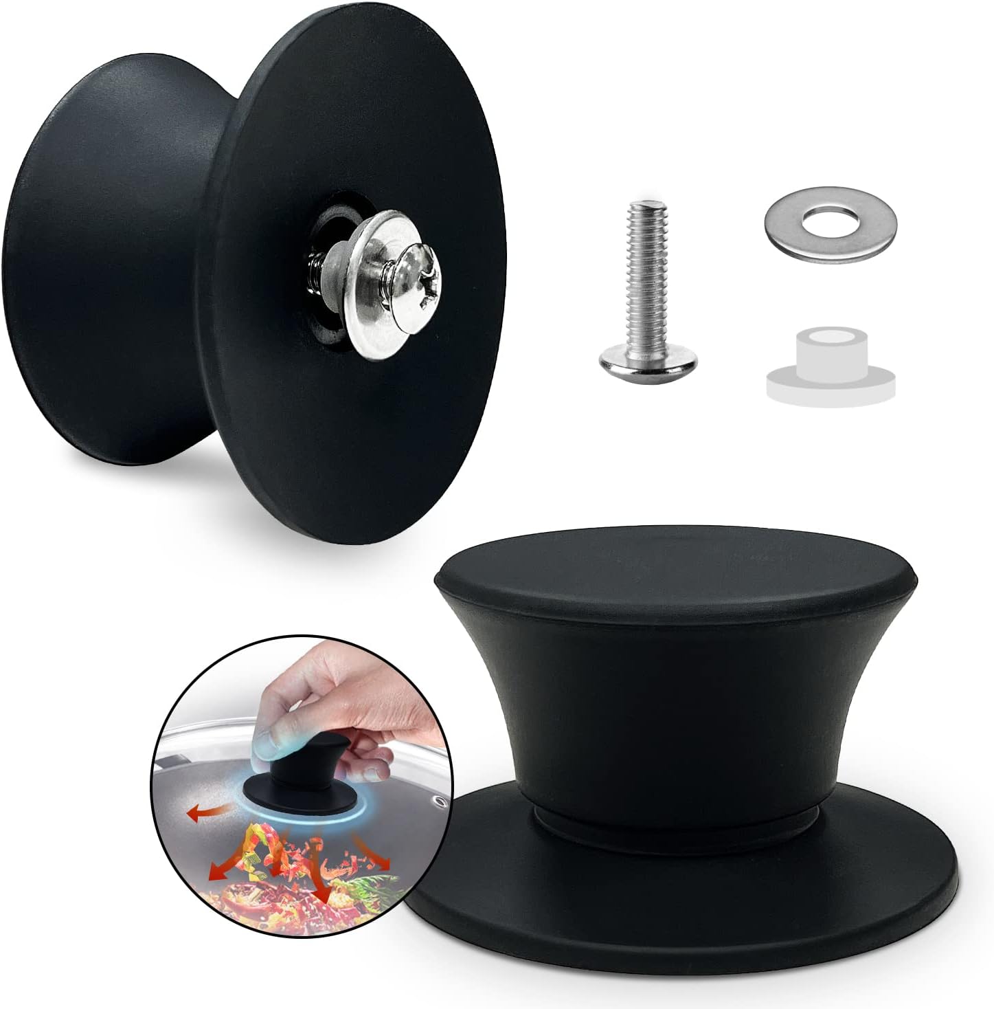 Universal Pot Lid Replacement Knobs, Ydeapi Silicone Pan Lid Holding Handles, Heat Resistant, Non-Slip Handle for Kitchen Cookware Lids and Covers (2 Packs)
