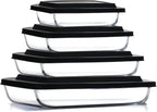 Nestl 8pc Glass Baking Dishes for Oven, Glass Food Storage Containers with Lids, Leakproof Casserole Dishes for Oven with Lid, Cooking, Microwave Oven Freezer Safe Bakeware, 9x13 Lasagna Pan Black
