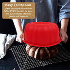10 inch Silicone Bundt Cake Pan, Non-Stick Silicone Fluted Pans, ome Baking DIY Cake Mold for Cake, Jelly, Bread, Chocolate, Para Gelatinas (Red) (Red, 1 Pack)