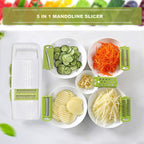 5 in 1 Mandoline Slicer Vegetable Slicer Mandolin Multi Blade Potato Veggie Slicer Vegetable Cutter Julienne Shredder Potato Slicer Green