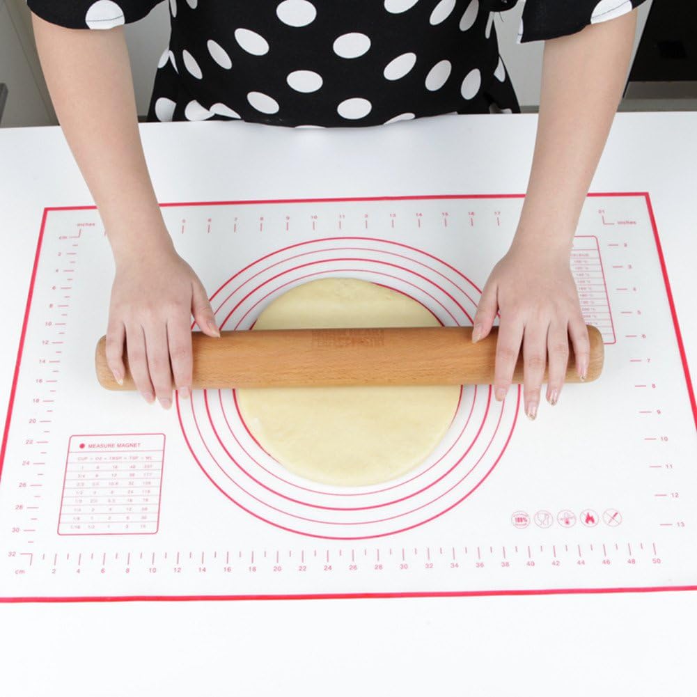 Silicone Baking Mats Set of 2,Large 23.62" x 15.74" Small 11.41" x 10.23",Non Stick Non Skid Pastry-Mat with Measurements (Red)