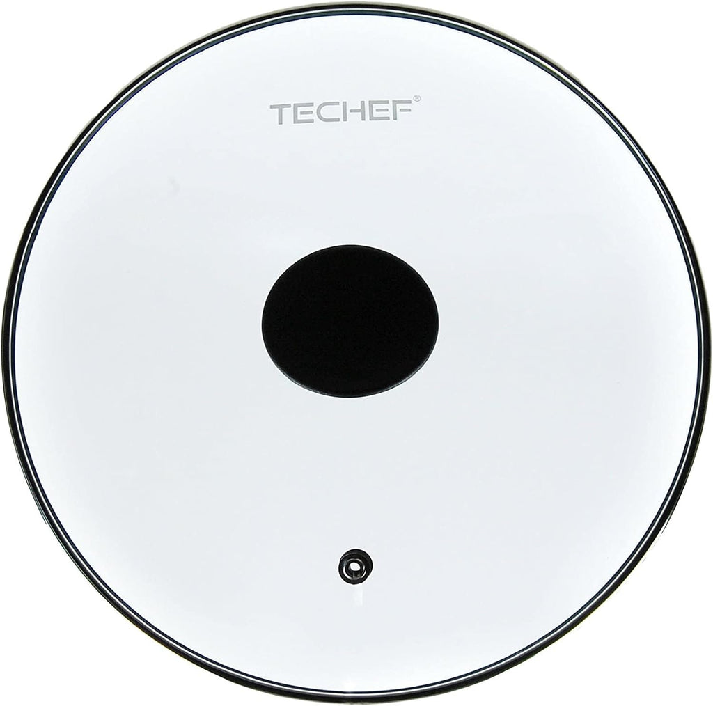 TECHEF 8 Inch Tempered Glass Lid – Fits 8” Frying Pans and Pots – Steam Vent, Stainless Steel Rim – Oven & Dishwasher Safe – Made in Korea