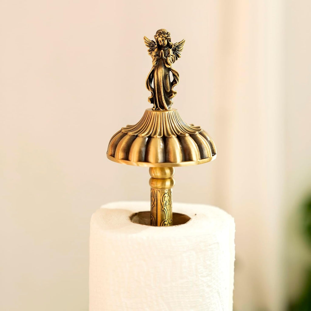 1 Luxurious Brass Angel Paper Towel Holder countertop, Kitchen Bathroom Gold Paper Towel Holder - Sturdy, Durable, Elegant Kitchen and Bathroom Home Decoration