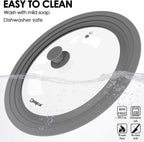 Universal Pan Lids, Silicone Pot lids for Pots, Pans & Skillets - Fits 11", 12" & 13" Diameter Cookware, Replacement Frying Pan lid, Dishwasher Safe (Grey)