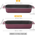 Bread Pan Cast Iron Loaf Pan with Lid Bread Loaf Pan 13x5 Inch Enameled Cast Iron Sourdough Bread Pan,Magenta